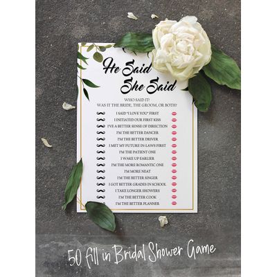 Cartões de Jogo Quadrados em Branco para Chá de Noiva e Despedida de Solteira, 50 Peças, Tema Folhagens - Inkdotpot 12,7 Cm × 17,78 Cm / Branco - Ele Disse, Ela Disse