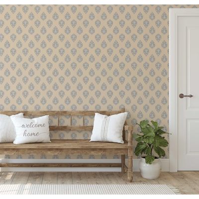 Papel de Parede com Estampa Boho em Blocos, Estilo Asiático, Vinil Autoadesivo, Fácil Aplicação para Quarto e Sala - Bege - S4Sassy 63,5 cm (L) × 609,6 cm (C) / Bege - Vinil Liso