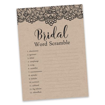 50 Cartões Quadrados Kraft em Branco com Renda Preta Vitoriana para Jogo de Chá de Noiva/Casamento/Despedida de Solteira - Inkdotpot 12,7 Cm × 17,78 Cm / Bege - Jogo de Palavras da Noiva