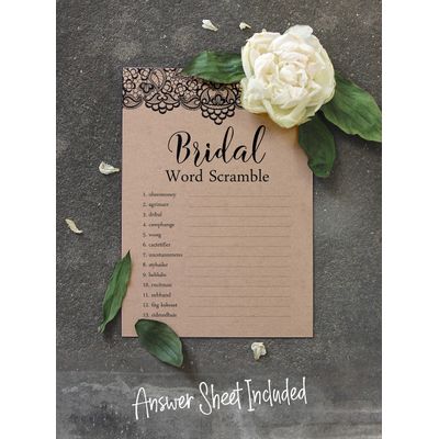 50 Cartões Quadrados Kraft em Branco com Renda Preta Vitoriana para Jogo de Chá de Noiva/Casamento/Despedida de Solteira - Inkdotpot 12,7 Cm × 17,78 Cm / Bege - Jogo de Palavras da Noiva