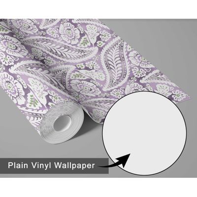 Papel de Parede Paisley Floral em Bloco - Roxo, Vinílico Autoadesivo, Aplicação Fácil para Quarto Rústico, Armários, Salas - S4Sassy 63,5 cm (L) × 304,8 cm (C) / Roxo - Vinil Liso