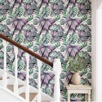 Papel de Parede Roxo com Folha de Monstera, Vinil Autoadesivo, Revestimento Decorativo, Aplicação DIY Fácil para Quarto e Sala - S4Sassy