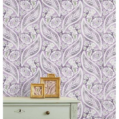 Papel de Parede Paisley Floral em Bloco - Roxo, Vinílico Autoadesivo, Aplicação Fácil para Quarto Rústico, Armários, Salas - S4Sassy 63,5 cm (L) × 304,8 cm (C) / Roxo - Vinil Liso