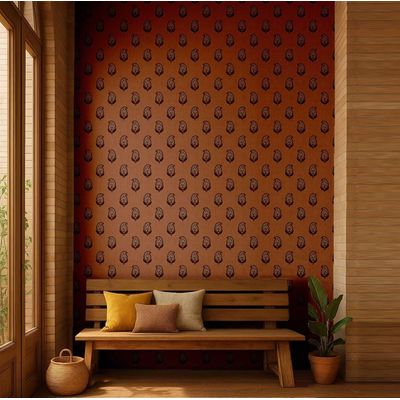 Papel de Parede Paisley Estampa em Bloco Estilo Asiático, Vinil Autoadesivo Liso, Fácil Aplicação para Quarto e Sala, Marrom - S4Sassy 63,5 cm (L) × 304,8 cm (C) / Marrom - Vinil Liso