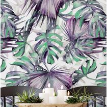 Papel de Parede Roxo com Folha de Monstera, Vinil Autoadesivo, Revestimento Decorativo, Aplicação DIY Fácil para Quarto e Sala - S4Sassy