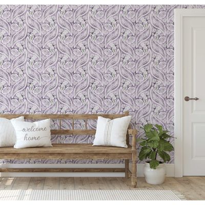 Papel de Parede Paisley Floral em Bloco - Roxo, Vinílico Autoadesivo, Aplicação Fácil para Quarto Rústico, Armários, Salas - S4Sassy 63,5 cm (L) × 304,8 cm (C) / Roxo - Vinil Liso