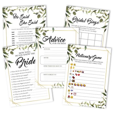 Cartões de Jogo Quadrados em Branco para Chá de Noiva e Despedida de Solteira, 50 Peças, Tema Folhagens - Inkdotpot 12,7 Cm × 17,78 Cm / Branco - Conjunto de Jogos