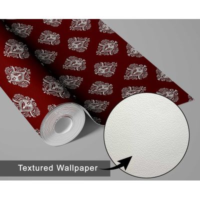 Papel de Parede Vinílico Autoadesivo Estampa Boho em Blocos Estilo Asiático, Decorativo, Fácil DIY para Quarto e Sala - Vermelho - S4Sassy 63,5 cm (L) × 304,8 cm (C) / Vermelho - Vinil Texturizado
