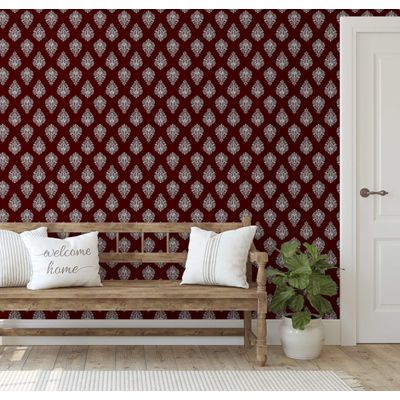 Papel de Parede Vinílico Autoadesivo Estampa Boho em Blocos Estilo Asiático, Decorativo, Fácil DIY para Quarto e Sala - Vermelho - S4Sassy 63,5 cm (L) × 304,8 cm (C) / Vermelho - Vinil Texturizado