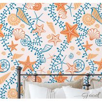 Papel de Parede Vinílico Autoadesivo Removível Estrelas-do-Mar e Conchas Lúdicas, Mural Laranja para Banheiro Lavanderia e Closet - S4Sassy