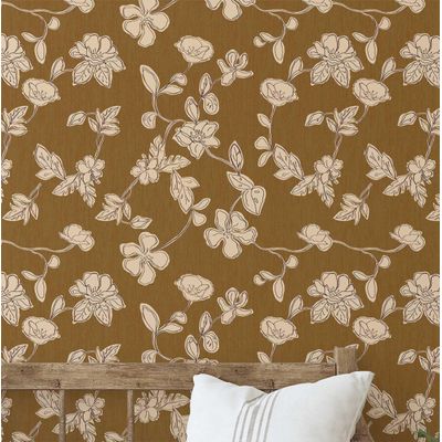 Papel de Parede Autoadesivo Removível Floral Esboçado, Mural Instantâneo Marrom para Quarto, Banheiro, Lavanderia, Closet - S4Sassy 63,5 cm (L) × 609,6 cm (C) / Marrom - Vinil Liso