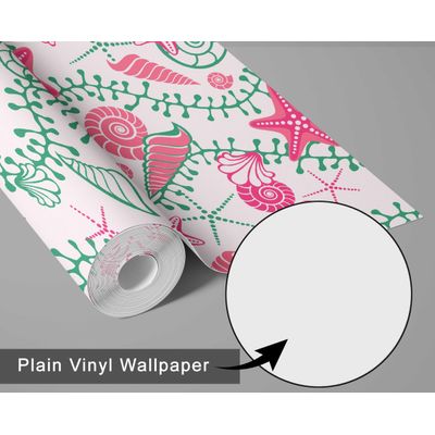 Revestimento Autoadesivo Removível em Vinil Rosa com Estrelas-do-Mar e Conchas para Banheiro, Lavanderia e Closet - S4Sassy 63,5 cm (L) × 304,8 cm (C) / Rosa - Vinil Liso