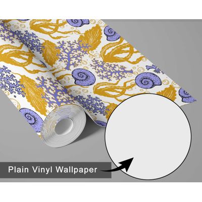 Papel de Parede Vinílico Autoadesivo Removível - Algas e Conchas Marinhas Amarelas, Mural para Banheiro e Lavanderia - S4Sassy 63,5 cm (L) × 304,8 cm (C) / Amarelo - Vinil Liso