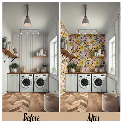 Papel de Parede Autoadesivo Removível, Mural Tropical Aquarela Jardim de Lírios Multicolorido para Banheiro, Lavanderia e Closet - S4Sassy 63,5 cm (L) × 304,8 cm (C) / Multicolorido - Vinil Liso