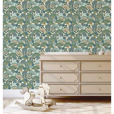 Papel de Parede Autoadesivo Palmeira-Leque Tropical Removível Verde Instantâneo para Quarto, Banheiro, Lavanderia, Closet - S4Sassy 63,5 cm (L) × 609,6 cm (C) / Verde - Vinil Liso