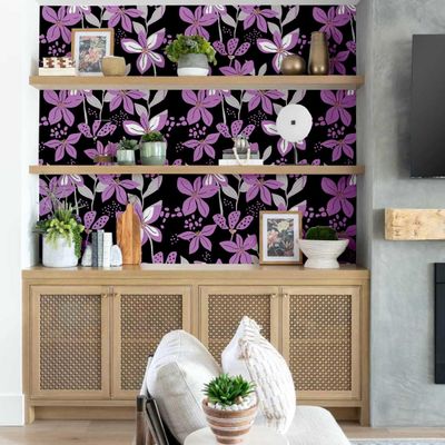 Papel de Parede Autoadesivo Removível Pétalas Douradas, Mural Roxo Instantâneo para Quarto, Banheiro, Lavanderia e Closet - S4Sassy 63,5 cm (L) × 609,6 cm (C) / Roxo - Vinil Liso