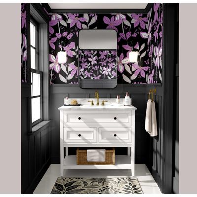 Papel de Parede Autoadesivo Removível Pétalas Douradas, Mural Roxo Instantâneo para Quarto, Banheiro, Lavanderia e Closet - S4Sassy 63,5 cm (L) × 914,4 cm (C) / Roxo - Vinil Liso