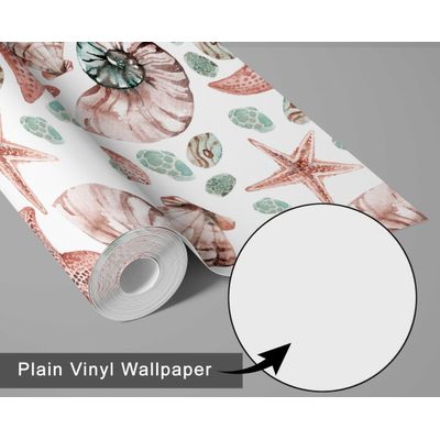 Papel de Parede Autocolante Removível Conchas e Estrelas-do-Mar Aquarela Marrom para Banheiro, Lavanderia, Closet - S4Sassy 63,5 cm (L) × 152,4 cm (C) / Marrom - Vinil Liso
