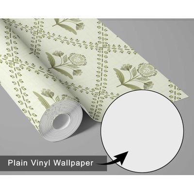 Revestimento Autoadesivo Removível Floral Diagonal Buti, Mural Estilo Asiático Para Banheiro, Lavanderia e Armário, Vinil Verde - S4Sassy 63,5 cm (L) × 152,4 cm (C) / Verde - Vinil Texturizado