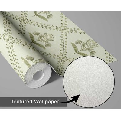 Revestimento Autoadesivo Removível Floral Diagonal Buti, Mural Estilo Asiático Para Banheiro, Lavanderia e Armário, Vinil Verde - S4Sassy 63,5 cm (L) × 152,4 cm (C) / Verde - Vinil Texturizado