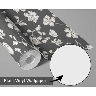 Papel de Parede Autoadesivo e Removível Floral Estilo Esboço, Mural Instantâneo Cinza para Quarto, Banheiro, Lavanderia e Closet - S4Sassy 63,5 cm (L) × 152,4 cm (C) / Cinza - Vinil Texturizado