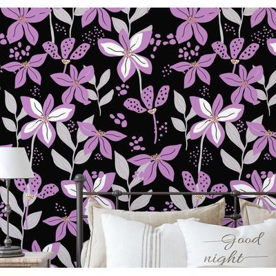 Papel de Parede Autoadesivo Removível Pétalas Douradas, Mural Roxo Instantâneo para Quarto, Banheiro, Lavanderia e Closet - S4Sassy 63,5 cm (L) × 152,4 cm (C) / Roxo - Vinil Texturizado