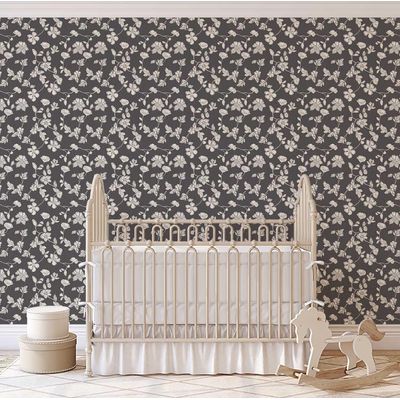 Papel de Parede Autoadesivo e Removível Floral Estilo Esboço, Mural Instantâneo Cinza para Quarto, Banheiro, Lavanderia e Closet - S4Sassy 63,5 cm (L) × 152,4 cm (C) / Cinza - Vinil Liso