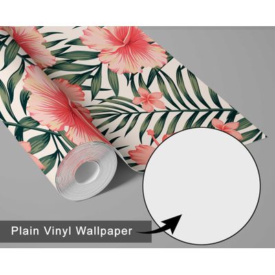 Papel de Parede Floral Hibisco Tropical Laranja, Vinil Autoadesivo, Revestimento Fácil para Quarto e Sala - S4Sassy 63,5 cm (L) × 304,8 cm (C) / Laranja - Vinil Liso