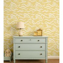 Papel de Parede Autoadesivo Decorativo Ondas do Oceano, Vinil Impermeável, Amarelo Removível — Quarto/Berçário/Sala de Brincar - S4Sassy