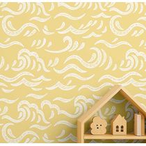 Papel de Parede Autoadesivo Decorativo Ondas do Oceano, Vinil Impermeável, Amarelo Removível — Quarto/Berçário/Sala de Brincar - S4Sassy