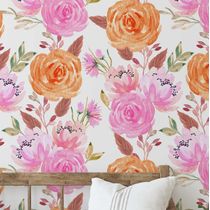Papel de Parede Buquê de Rosas Aquarela Rosa Autoadesivo em Vinil Decorativo Fácil DIY Para Quarto e Sala - S4Sassy