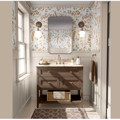 Papel de Parede Folhas Aquareladas Bege Autoadesivo em Vinil, Revestimento Botânico, Decoração DIY para Quarto, Sala e Ambientes - S4Sassy 63,5 cm (L) × 304,8 cm (C) / Bege - Vinil Liso
