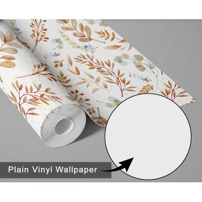 Papel de Parede Folhas Aquareladas Bege Autoadesivo em Vinil, Revestimento Botânico, Decoração DIY para Quarto, Sala e Ambientes - S4Sassy 63,5 cm (L) × 304,8 cm (C) / Bege - Vinil Liso