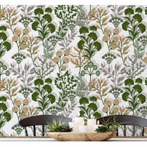Papel de Parede Botânico Vintage Verde Floral Autoadesivo em Vinil, Envelopamento Decorativo, Fácil DIY para Quarto e Sala - S4Sassy