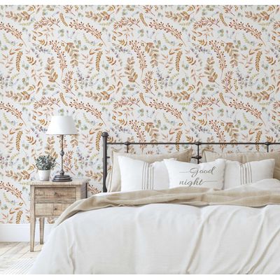 Papel de Parede Folhas Aquareladas Bege Autoadesivo em Vinil, Revestimento Botânico, Decoração DIY para Quarto, Sala e Ambientes - S4Sassy 63,5 cm (L) × 304,8 cm (C) / Bege - Vinil Liso