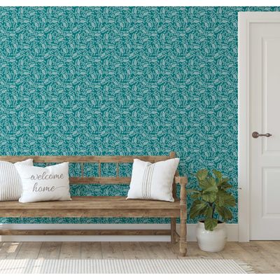 Papel de Parede Estampa Folha de Videira, Estilo Asiático, Autoadesivo, Decoração DIY para Quarto e Sala, Verde - S4Sassy 63,5 cm (L) × 304,8 cm (C) / Verde - Vinil Liso