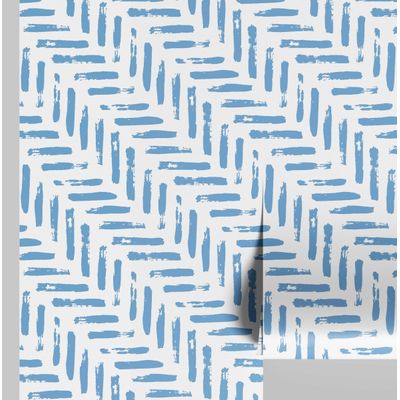Papel Contact Azul Removível Contemporâneo, Estampa de Traço Pincelado, Paredes/Armários/Cômoda, Vinílico Autoadesivo Impermeável - S4sassy 63,5 cm (L) × 304,8 cm (C) / Azul - Vinil Liso