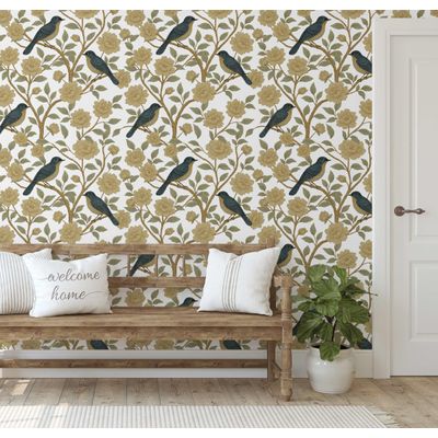 Papel Contact Vinílico Autoadesivo Removível À Prova D'Água, Estampa Bloom e Pássaro Preto para Paredes, Armários e Cômoda Branco - S4sassy 63,5 cm (L) × 304,8 cm (C) / Branco - Vinil Liso