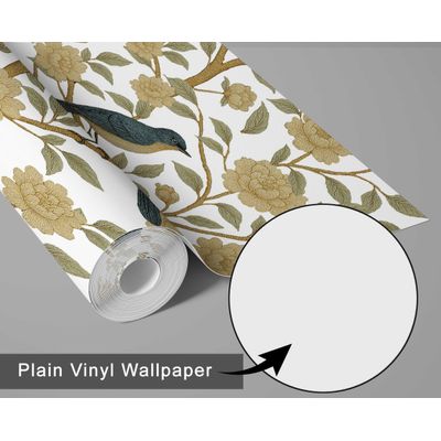 Papel Contact Vinílico Autoadesivo Removível À Prova D'Água, Estampa Bloom e Pássaro Preto para Paredes, Armários e Cômoda Branco - S4sassy 63,5 cm (L) × 304,8 cm (C) / Branco - Vinil Liso