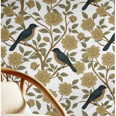 Papel Contact Vinílico Autoadesivo Removível À Prova D'Água, Estampa Bloom e Pássaro Preto para Paredes, Armários e Cômoda Branco - S4sassy 63,5 cm (L) × 304,8 cm (C) / Branco - Vinil Liso
