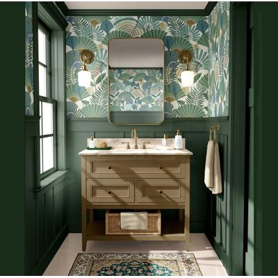 Papel de Parede Autoadesivo Palmeira-Leque Tropical Removível Verde Instantâneo para Quarto, Banheiro, Lavanderia, Closet - S4Sassy 63,5 cm (L) × 152,4 cm (C) / Verde - Vinil Liso