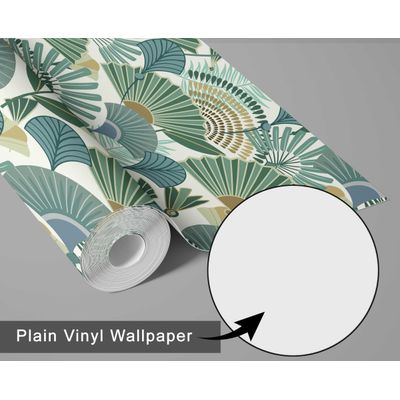 Papel de Parede Autoadesivo Palmeira-Leque Tropical Removível Verde Instantâneo para Quarto, Banheiro, Lavanderia, Closet - S4Sassy 63,5 cm (L) × 152,4 cm (C) / Verde - Vinil Liso