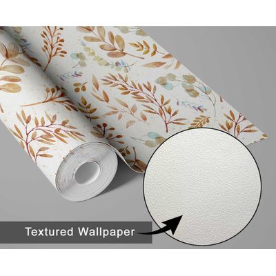 Papel de Parede Folhas Aquareladas Bege Autoadesivo em Vinil, Revestimento Botânico, Decoração DIY para Quarto, Sala e Ambientes - S4Sassy 63,5 cm (L) × 152,4 cm (C) / Bege - Vinil Texturizado