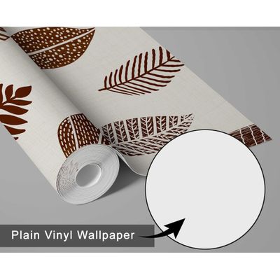 Papel de Parede Autoadesivo Mural com Estampa Marrom de Folhas Estilizadas, Destacável para Paredes, Entrada e Escritório, Solução - S4sassy 63,5 cm (L) × 304,8 cm (C) / Marrom - Vinil Liso