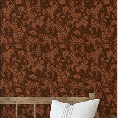 Papel de Parede Autoadesivo Mural Estampa Botânica Marrom, Contact para Paredes, Destaque de Entrada e Decoração de Escritório - S4sassy 63,5 cm (L) × 304,8 cm (C) / Marrom - Vinil Liso