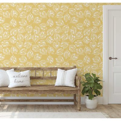 Revestimento de Parede Vinílico Autoadesivo Removível e Impermeável, Estampa de Folhas Amarelas para Paredes, Armários e Cômoda - S4sassy 63,5 cm (L) × 304,8 cm (C) / Amarelo - Vinil Liso