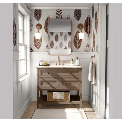 Papel de Parede Autoadesivo Mural com Estampa Marrom de Folhas Estilizadas, Destacável para Paredes, Entrada e Escritório, Solução - S4sassy 63,5 cm (L) × 304,8 cm (C) / Marrom - Vinil Liso