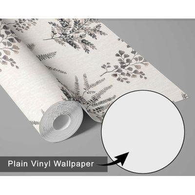 Papel de Parede Autoadesivo Mural com Estampa de Samambaia e Folhagem Cinza, Removível para Paredes, Entrada e Escritório, Solução - S4sassy 63,5 cm (L) × 304,8 cm (C) / Cinza - Vinil Liso