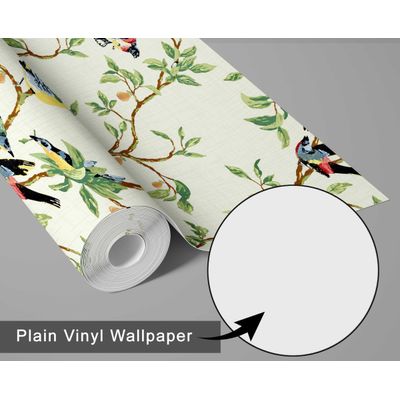 Papel de Parede Autoadesivo Mural Estampa Pássaro Verde e Galho para Parede de Entrada e Decoração de Escritório, Solution - S4sassy 63,5 cm (L) × 609,6 cm (C) / Verde - Vinil Liso