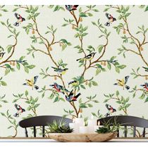 Papel de Parede Autoadesivo Mural Estampa Pássaro Verde e Galho para Parede de Entrada e Decoração de Escritório, Solution - S4sassy